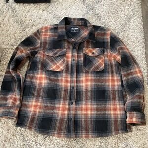Dakine Mens Large Plaid Flannel Snap Front Shirt Jacket Orange Black